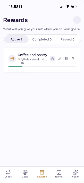 Rewards screen with a reward in progress