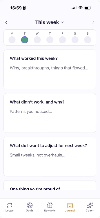 Weekly journal prompts screen